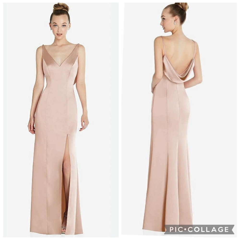After Six 6856 Cown Back V-Neck Satin Gown Cameo 6